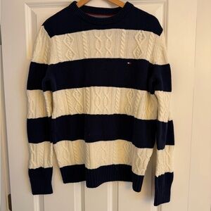 Tommy Hilfiger Navy and White Cable Knit Sweater